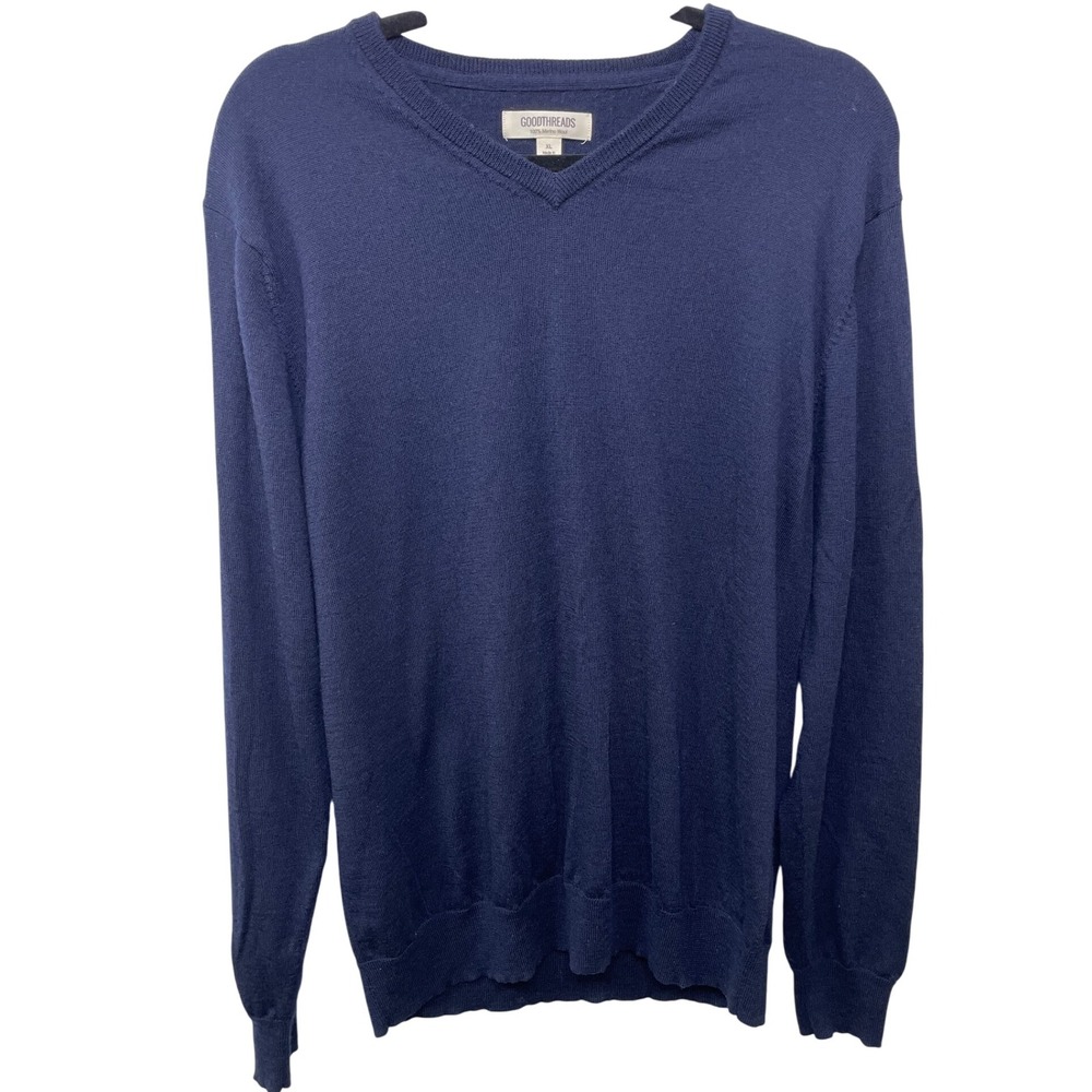 Goodthreads Mens Navy Blue V Neck Merino Wool Sweater XL Preppy Career Heritage